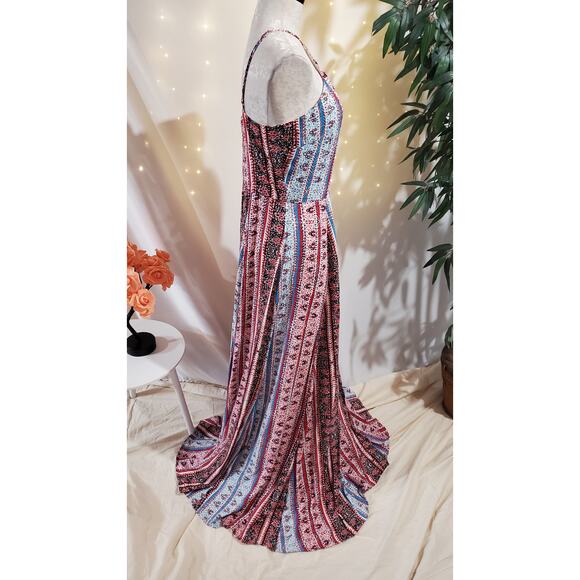 1State Halter Boho Maxi Dress Womens Size 10 Sleeveless Patriotic Red White Blue - Picture 2 of 11